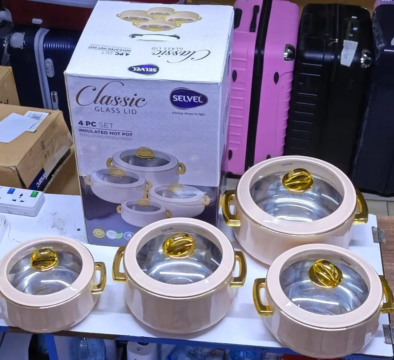 4PCS CLASSIC INSULATED HOTPOT Capacity: 1500ml,2500ml,3000ml,3500ml Glass lid