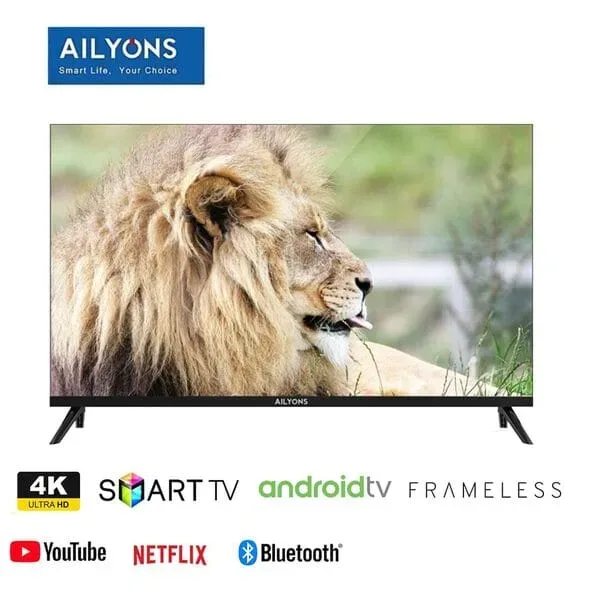 Ailyons 65 inch Smart Android 4K TV UHD Bluetooth Frameless YouTube & Netflix