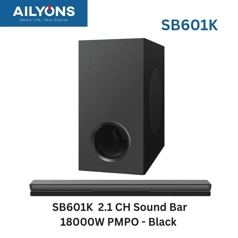 Ailyons Soundbar SB601K 2.1CH 18000W PMPO Bluetooth Speaker.
