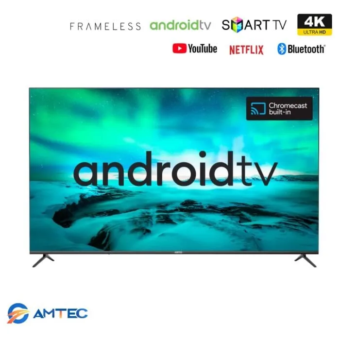 Amtec 55 inch Smart TV Android Frameless 4K Ultra HD Bluetooth TV YouTube Netflix