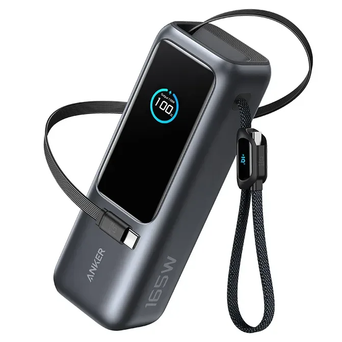 Anker Zolo Power Bank (25,000mAh, 165W, Built-in Retractable Cables) | Black