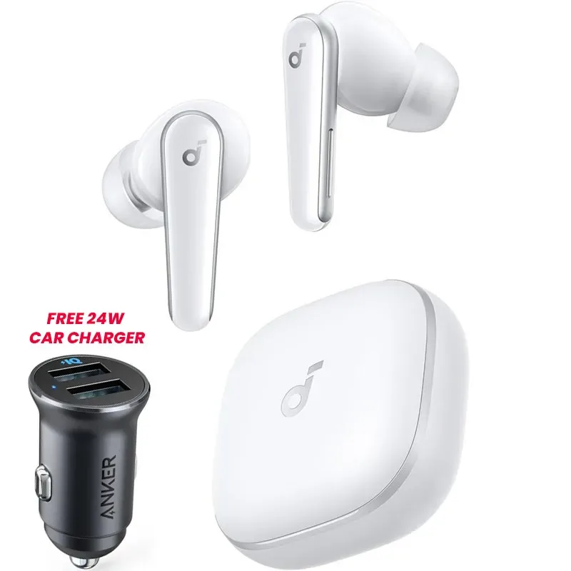 BUNDLE – Anker Soundcore Liberty 5 – White + Anker PowerDrive 2 Alloy 24W Car Charger – (A3957H21-A2727H12)