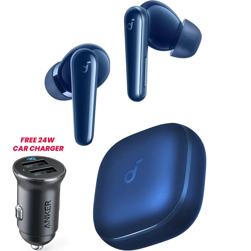 BUNDLE – Anker Soundcore Liberty 5 – Blue + Anker PowerDrive 2 Alloy 24W Car Charger (A3957H31-A2727H12)
