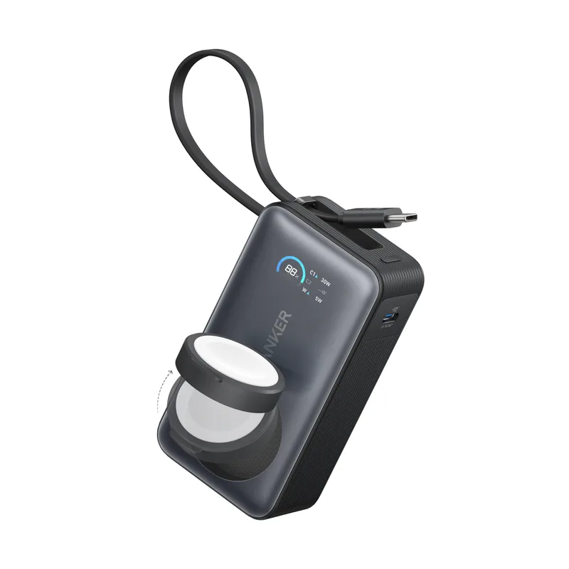 Anker MagGo Power Bank (10K, 30W, Built-in USB-C Cable, Made for Apple Watch) Black
