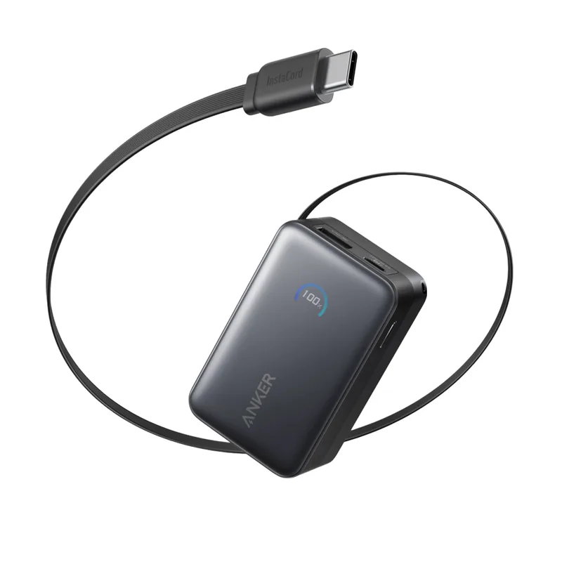 Anker Nano Power Bank (10K, 45W, Built-in Retractable USB-C Cable) Black