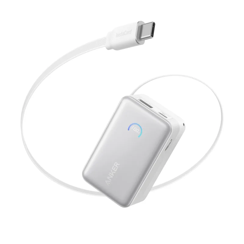 Anker Nano Power Bank (10K, 45W, Built-in Retractable USB-C Cable) White