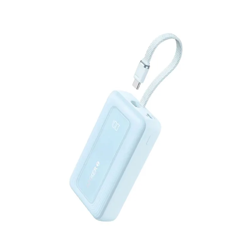 Anker Power Bank (10K, 30W, Built-in USB-C Cable) Blue