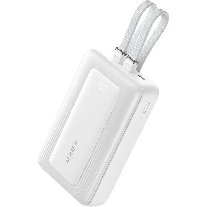 Anker Power Bank (10K, 30W, Built-in USB-C Cable) White