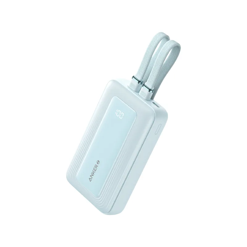 Anker Power Bank (10K, 30W, Built-in USB-C+Lightning Cable) Blue