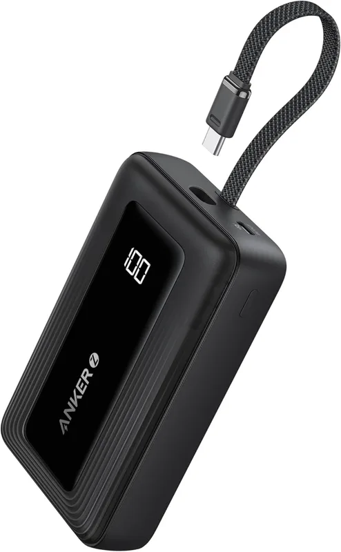 ANKER POWER BANK (20K, 30W, BUILT-IN USB-C AND LIGHTNING CABLE) BLACK