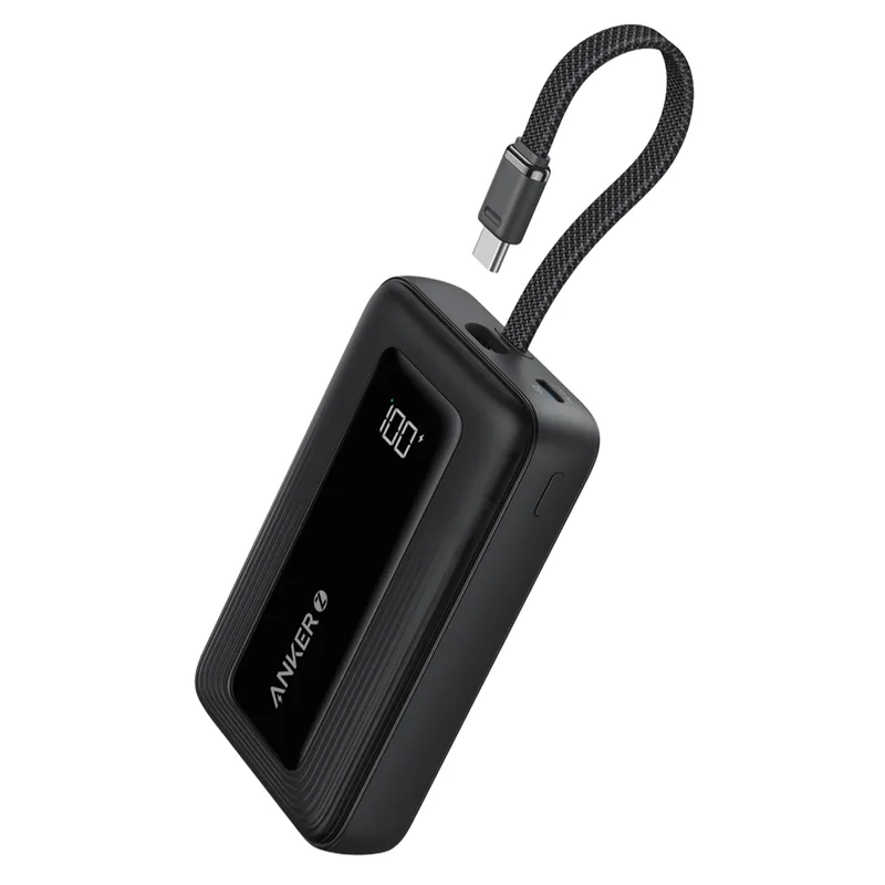 Anker Zolo Power Bank (10K, 22.5W, Built-in USB-C Cable) Black