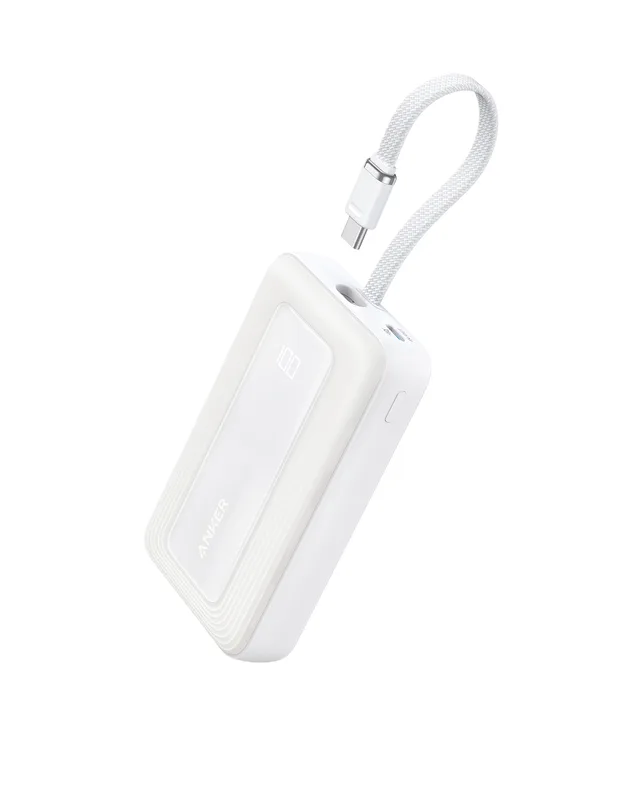 Anker Zolo Wireless Power Bank (10K, 30W, Built-in USB-C Cable) White
