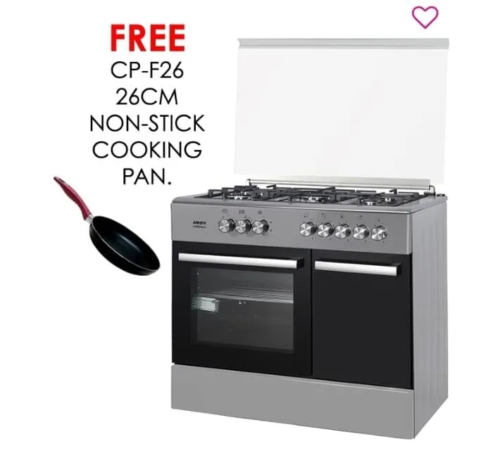 ARMCO GC-F9650ZBT2(SS) 5 Gas(1 Mini WOK), 60X90 Full Function Turbo Convection Oven, 1 Triple Wok Burner, Cast Iron Pan Supports, EU Standard Flame Fa
