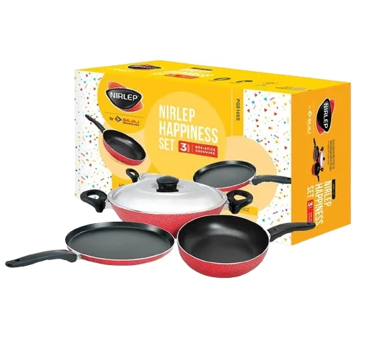Bajaj 3Pcs Ste: Flat Griddle, Fry Pan and Kadhai with Stainless Steel Lid - PGS10SS