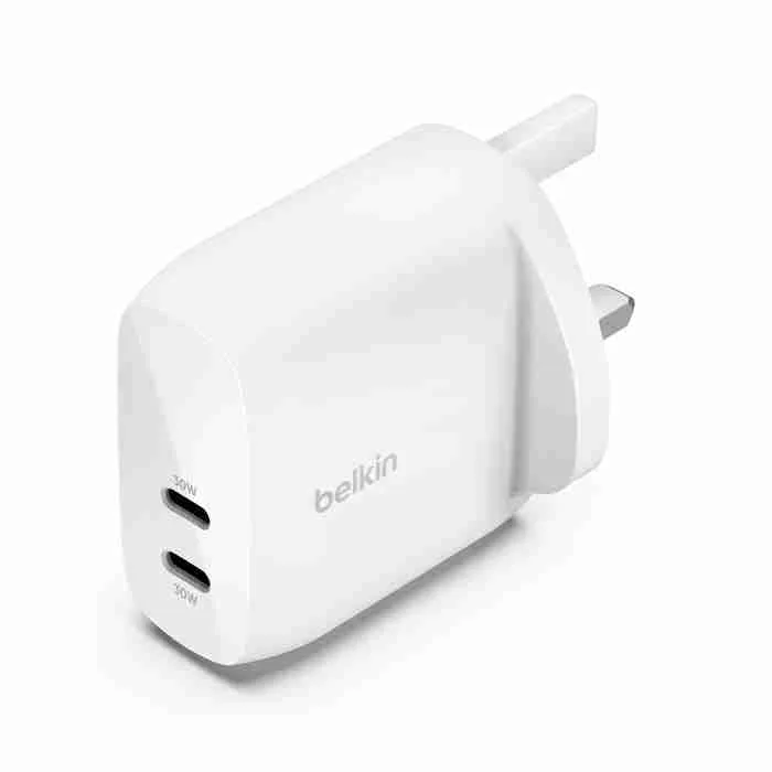 BELKIN BOOSTCHARGE PRO DUAL USB-C 30W WALL CHARGER WCB010myWH
