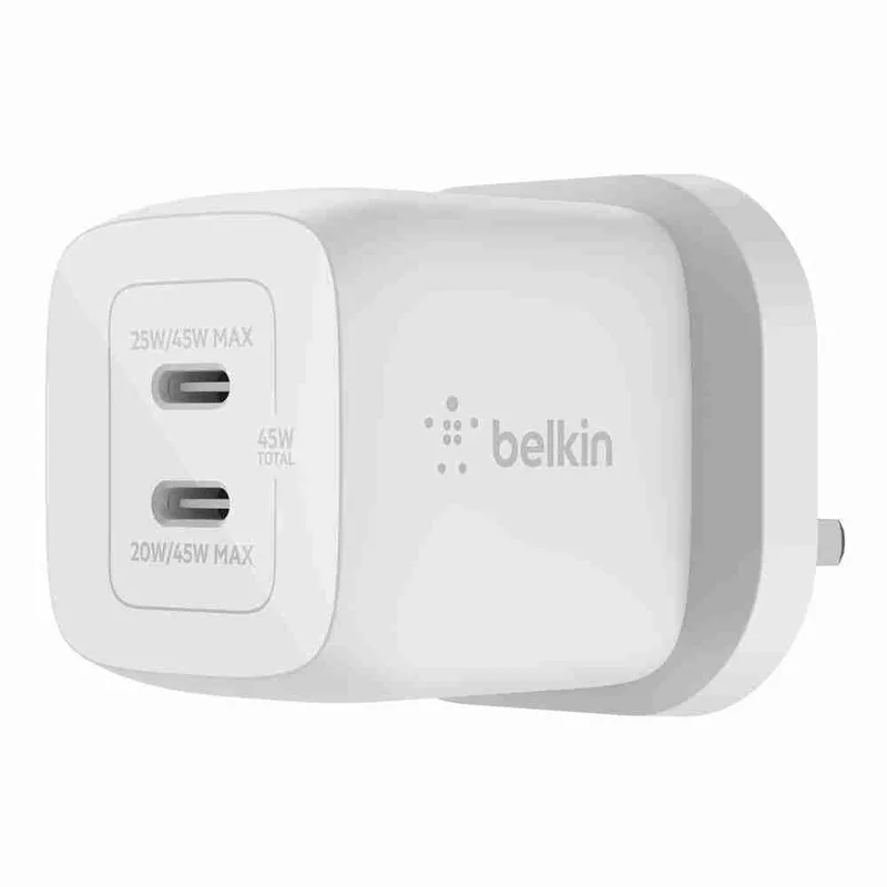 Belkin Boost charge Pro dual USB-C Gan wall charger with PPS 45w WCH011myWH