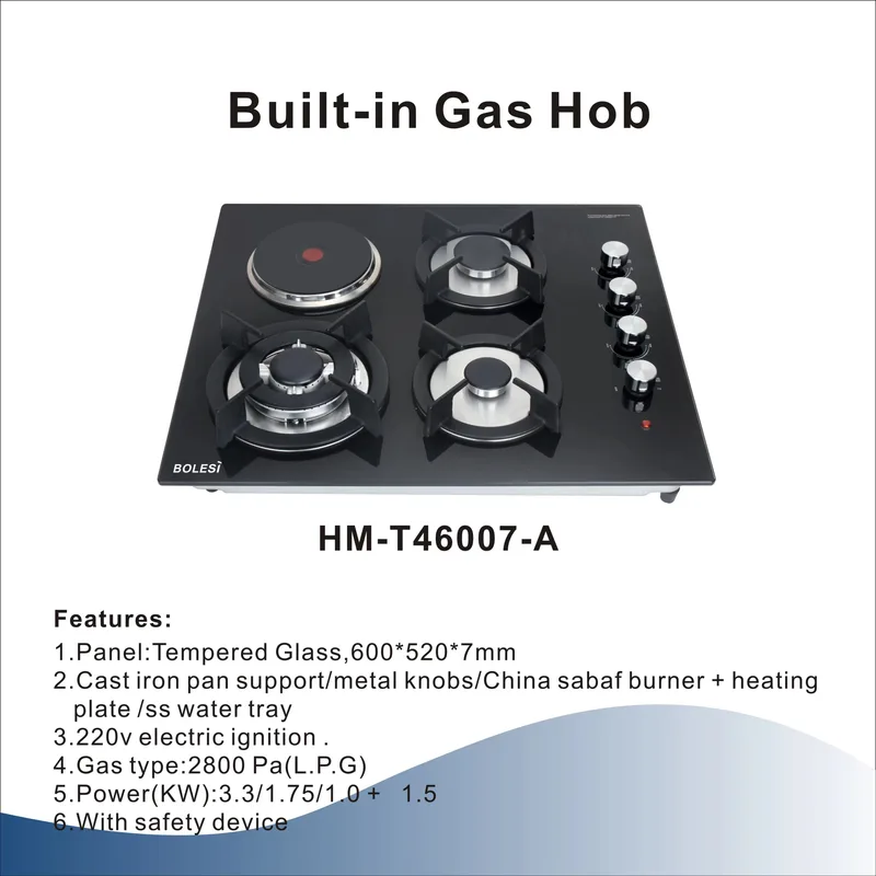 Bolesi Built-In 3 Gas + 1 Electric Glass Hob Black