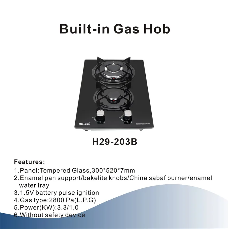 Bolesi HOB-H29-203B Built-In 2 Gas Glass Hob Black