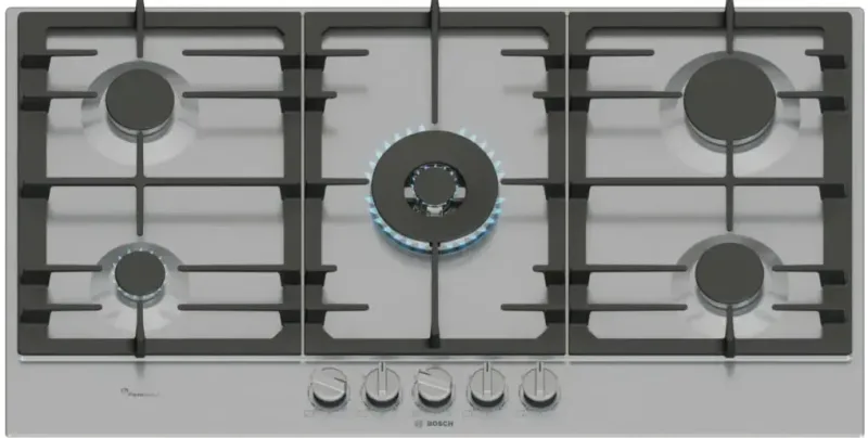 Bosch PCR9A5I90 90cm 5-Gas Built-In Hob with Dual Wok – Stainless Steel