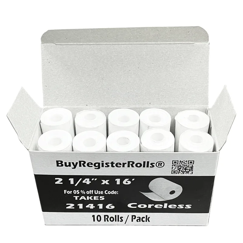 2-1/4" x 16' Thermal Paper Credit Card Receipt Rolls 1 PACK - 10 ROLLS