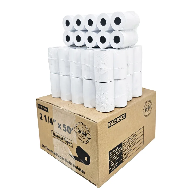 2-1/4" x 50' (50 Rolls) Thermal Paper Credit Card Receipt Rolls (60 GSM)