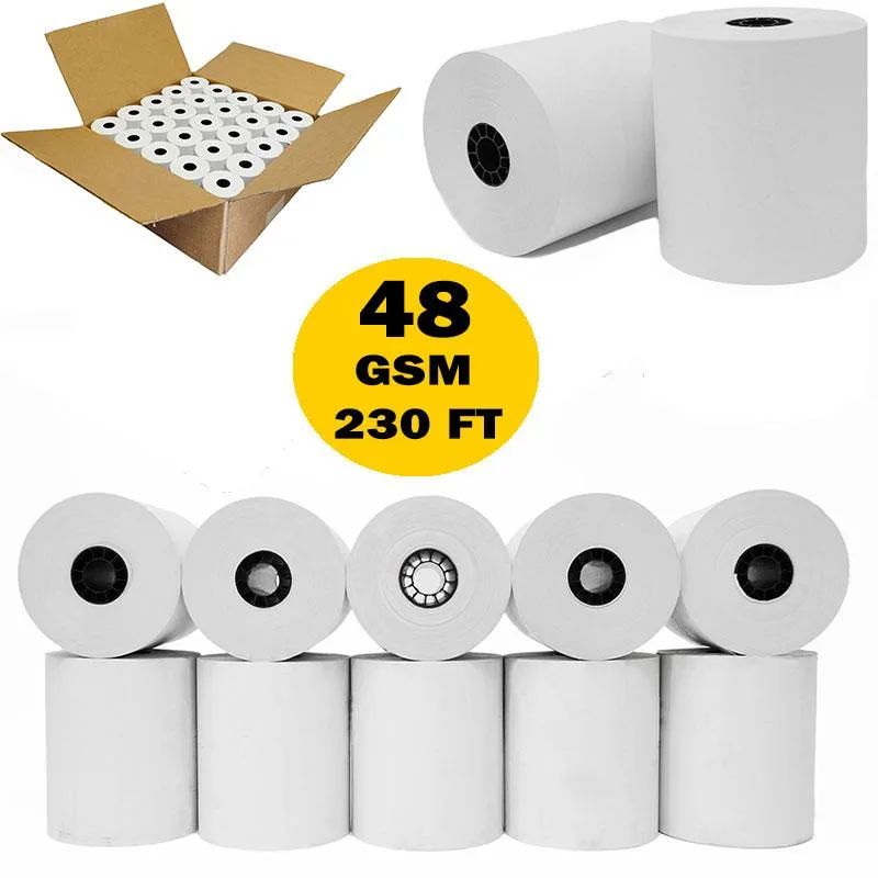 3-1/8" x 230' 50 Rolls (48 GSM Paper Thickness) Thermal Receipt Paper Rolls Emerchant Supplies