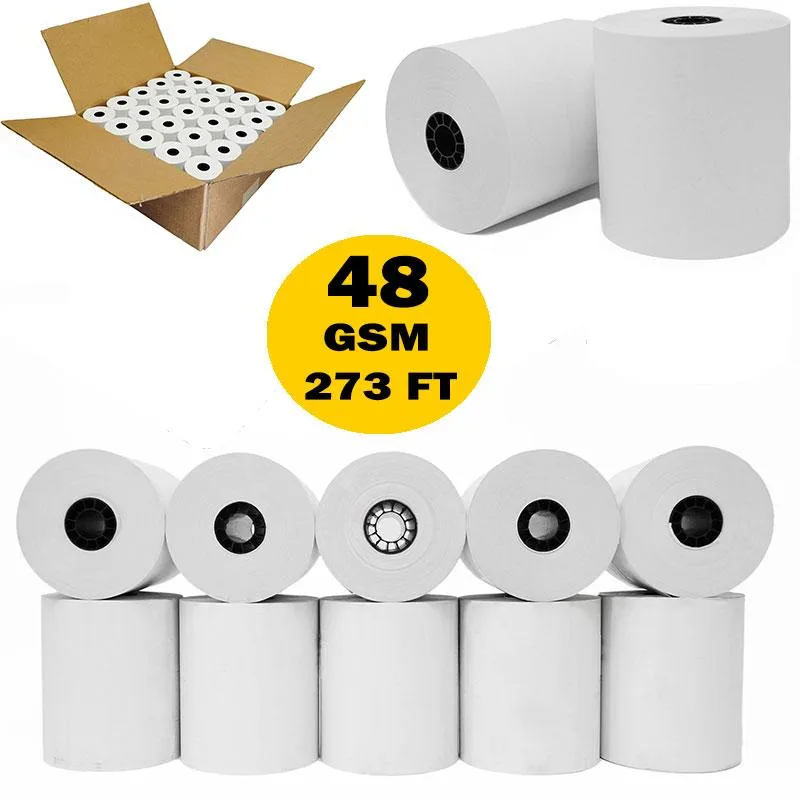 3-1/8" x 273' 50 Rolls (48 GSM Paper Thickness) Thermal Receipt Paper Rolls