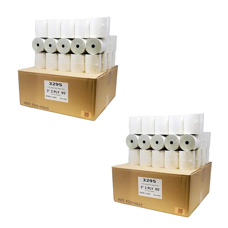 3" 2-Ply x 95' ( Pack of 100 Rolls) Blended Bond Carbonless Kitchen Printer Paper | UPC: 300386899077
