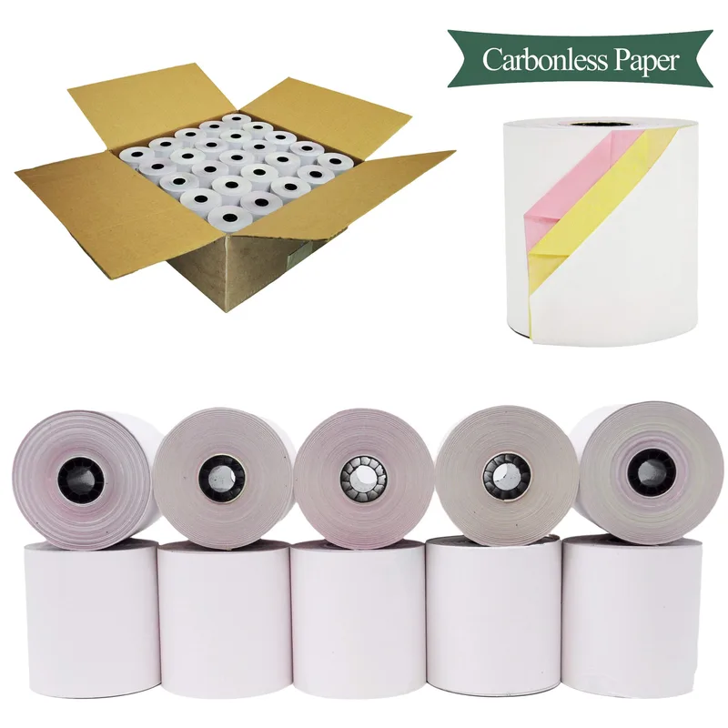 3" 3-Ply x 65' (10 Rolls) Blended Bond Carbonless Kitchen Printer Paper
