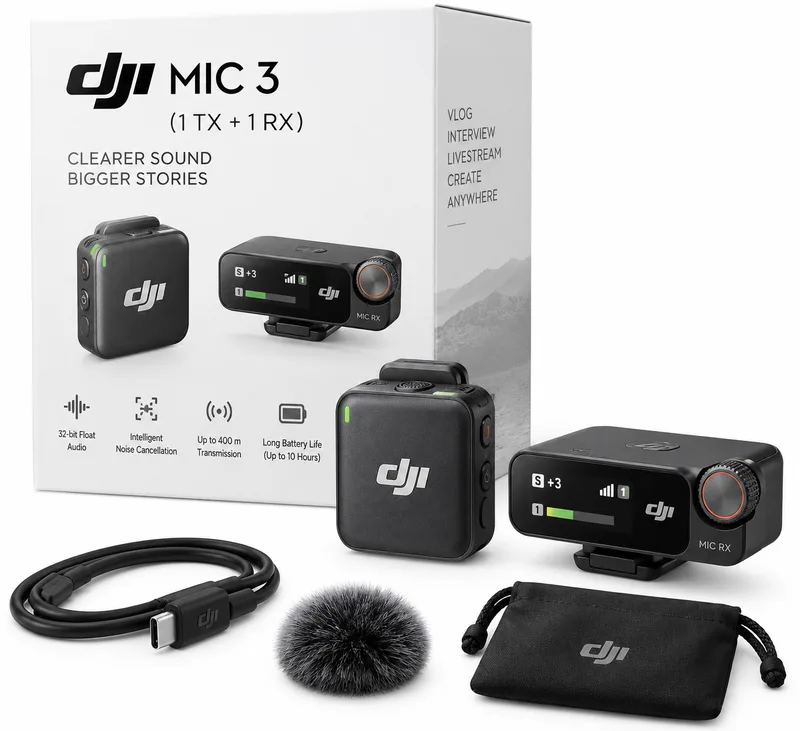 DJI Mic 3 (1 TX + 1 RX) Wireless Microphone | 32-Bit Float Audio