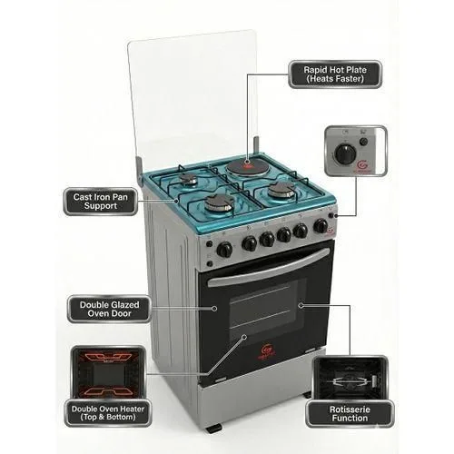 Eurochef EGT55-3G1E-E 3-Burner Stand Cooker – Gas Stove with Oven and Grill for Efficient Home Cooking