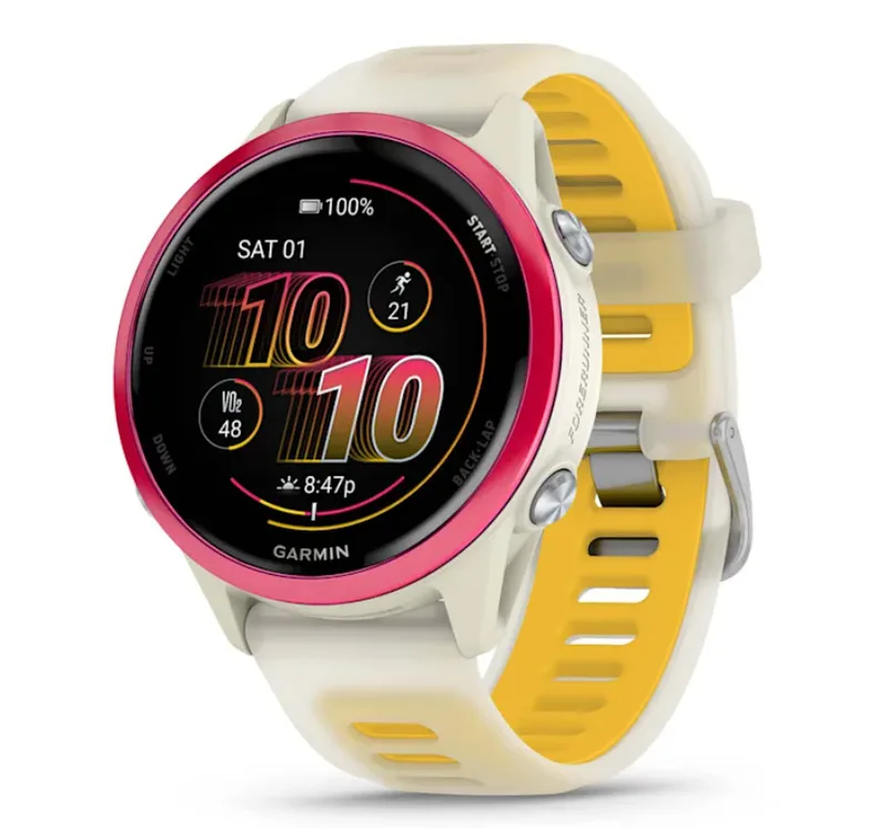 Garmin Forerunner 570 42 Mm, Raspberry/Translucent Bone/Mango Running GPS Smartwatch