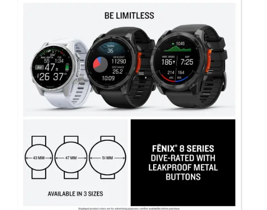 Garmin fēnix® 8 – 51mm Sapphire AMOLED Premium Multisport GPS Smartwatch | Long Battery, Dive-Rated, LED Flashlight – Carbon Gray Titanium