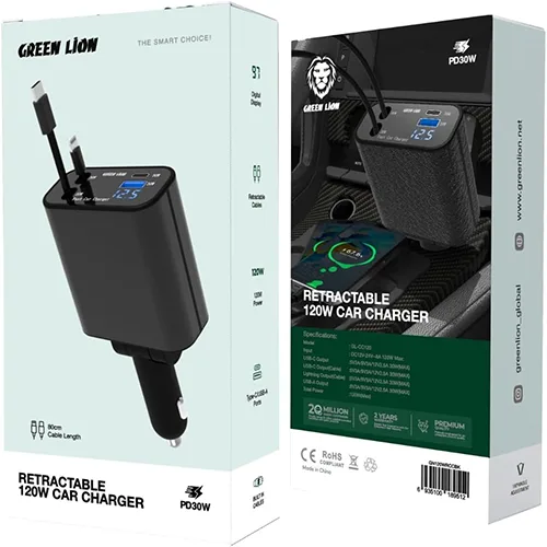 Green Lion Retractable 120w Car Charger