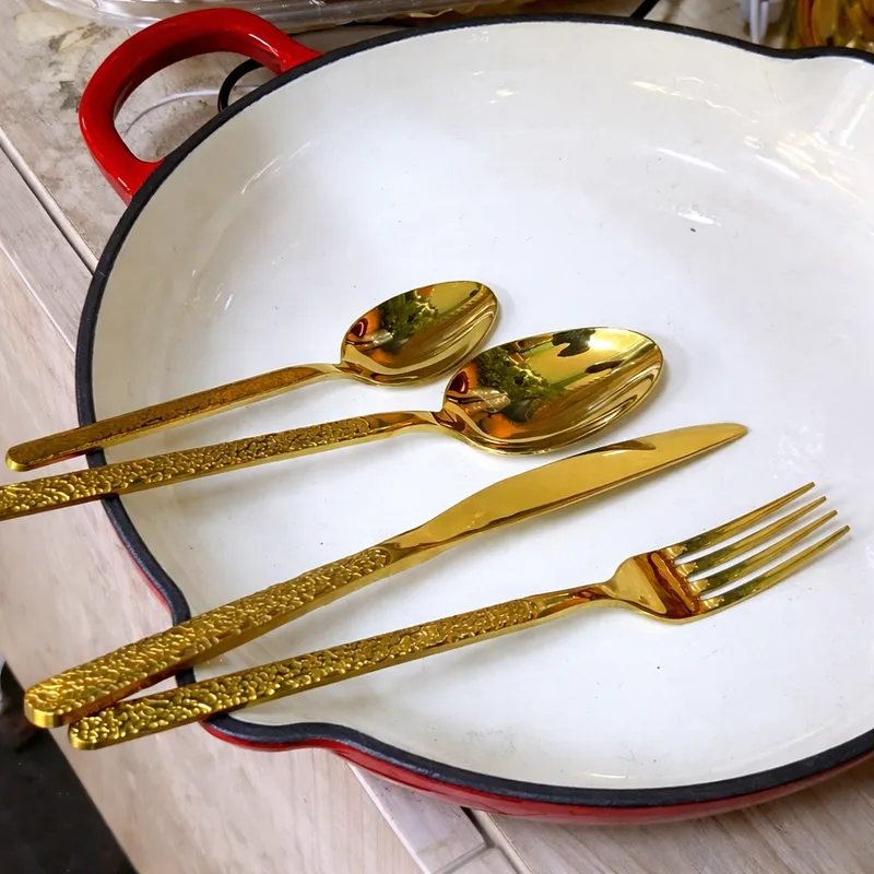 Gold Hammered Cutlery Set – 24PCS