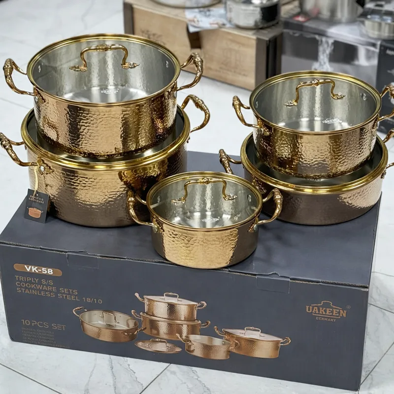 Premium High quality Tripply S/S Stainless steel cookware set with Hammered Patterned design