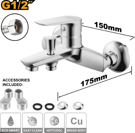 INGCO HSLBM31001 Single Lever Bath & Shower Mixer – Wall-Mounted Chrome Bathroom Tap