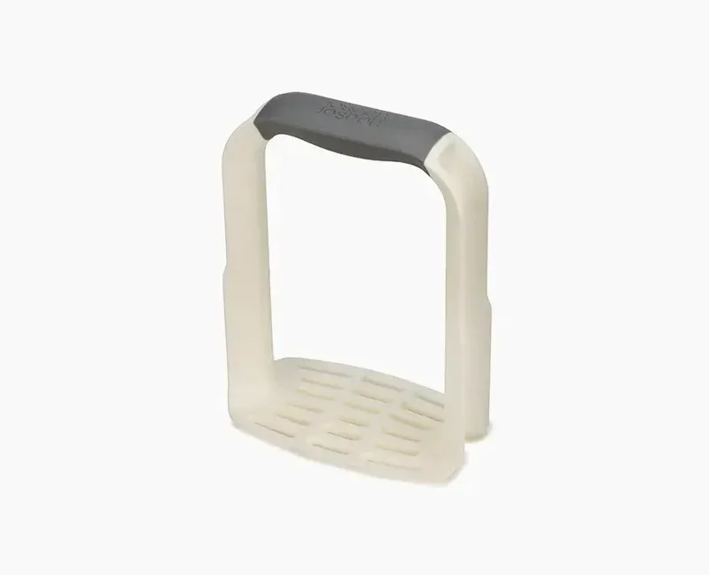 Joseph Joseph Easy-Mash Potato Masher – White, D-Shaped Grip, Safe for Non-Stick Pans