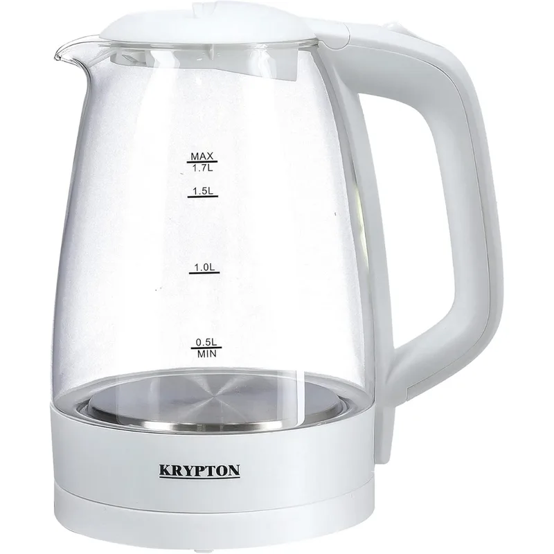 Krypton Electric Glass Kettle 1.7L Cordless Stainless Steel Design, 2200W