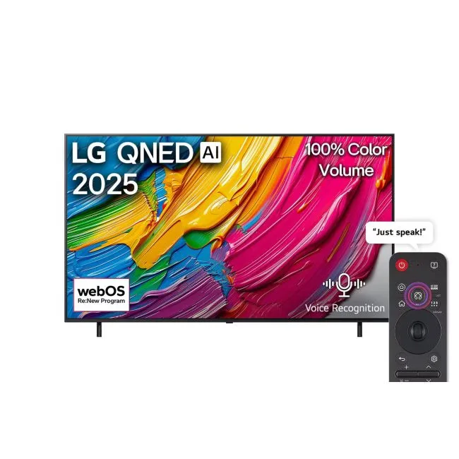 LG 55QNED80A6A – 55″ 4K Smart TV with α7 AI Processor Gen8, Dynamic QNED Color, AI Sound Pro, webOS 25, Magic Remote, gaming features.