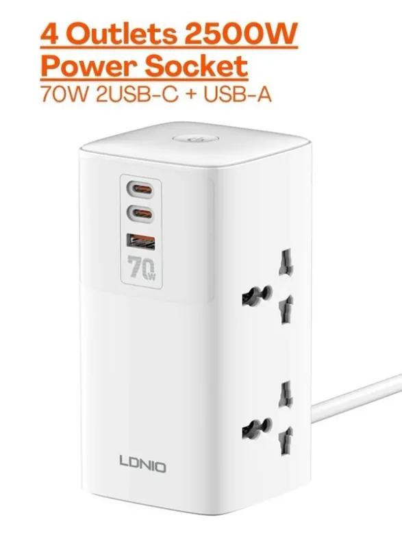 Lightwave Tower Extension Power Socket with Super Fast Charger 70W – 4 AC Outlets + 3 USB Ports (Model: LW-EXT-43U-3P)