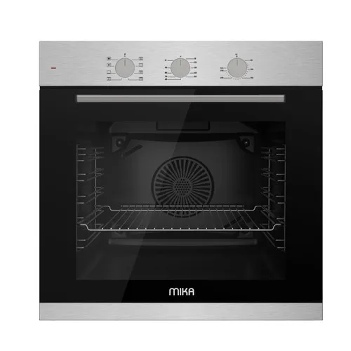 MIKA Built In Oven 60cm 73L Convection (Turbo) Fan Oven, 8 Functions, Pop Up Knob Control, with Grill & Rotisserie, Stainless Steel Finish MBV13082MX