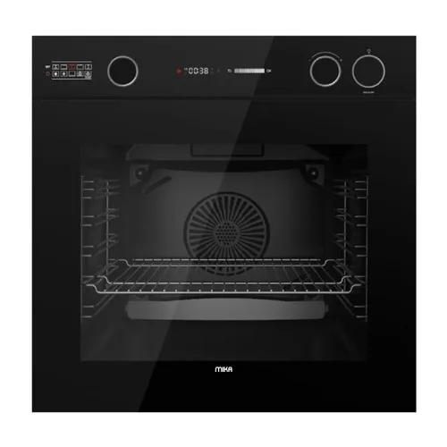 MIKA Built In Oven 60cm 81L Steam Art & Fry Art (Air Frier) Convection (Turbo) Fan Oven, 10 Functions, Digital Control, with Grill & Rotisserie, Black