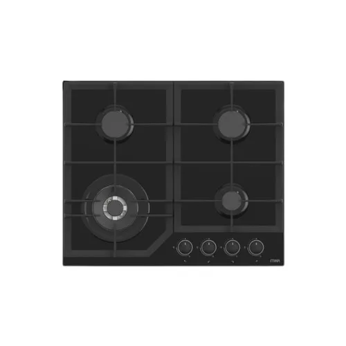 MIKA Built-In Gas Hob 60cm 4 Gas with WOK, Aluminium SABAF Burner, Black Glass MGH62405FGBW