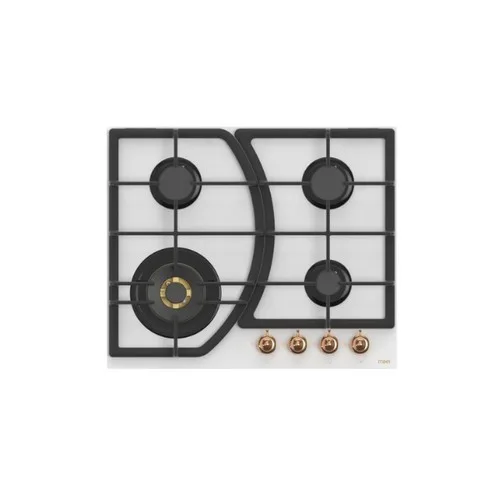 MIKA Built-In Gas Hob, 60cm, 4 Gas with WOK, BRASS SABAF Burner, White Glass MGH63407FWGW
