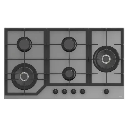 MIKA Built-In Gas Hob 90cm 5 Gas 2 WOK Aluminium SABAF Burner, Grey Glass MGH92504FGGW2