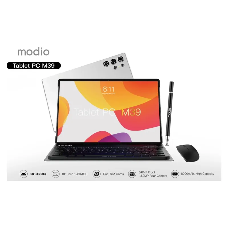 Modio M39 10.1″ Android Tablet PC, 12GB RAM 512GB ROM, Dual SIM 4G, WiFi, Bluetooth, Dual Camera – Large Display, Fast Performance
