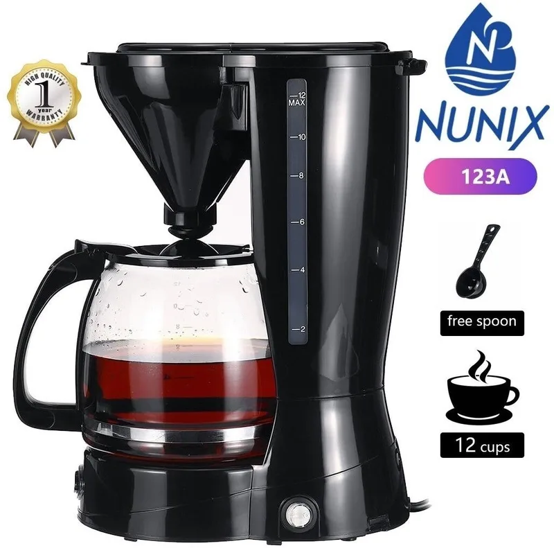 Nunix 123A Coffee Maker Machine - 12 Cups, can brew tea, Mobile filter