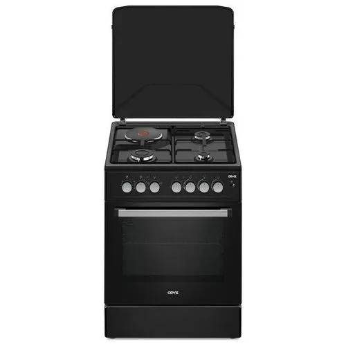 ORYX OST260U31E3SBE 60x60cm Standing Cooker – 3 Gas Burners + 1 Rapid Hot Plate, 4-Function Electric Oven with Rotisserie, Full Black