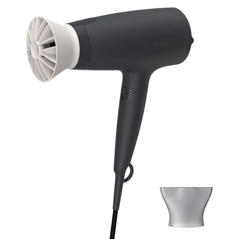 Philips 3000 Series Hair Dryer 1600W - ThermoProtect Attachment, 3 Heat & Speed Settings, Cool Air, Slim Styling Nozzle